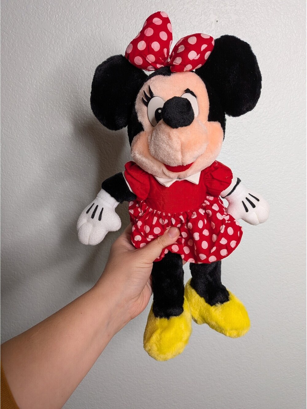 Vintage Disneyland Parks Minnie Mouse Plush Red Polka Dot Dress Yellow Shoes